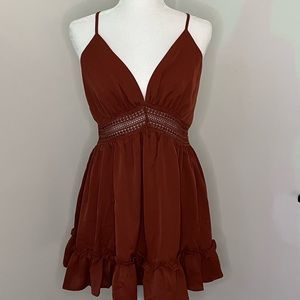 Solid Hollow Out Ruffled Mini Dress